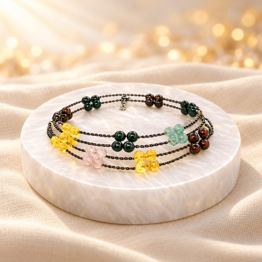 Crystal Bracelet & Selenite Plate Set for Women on warm cream linen
