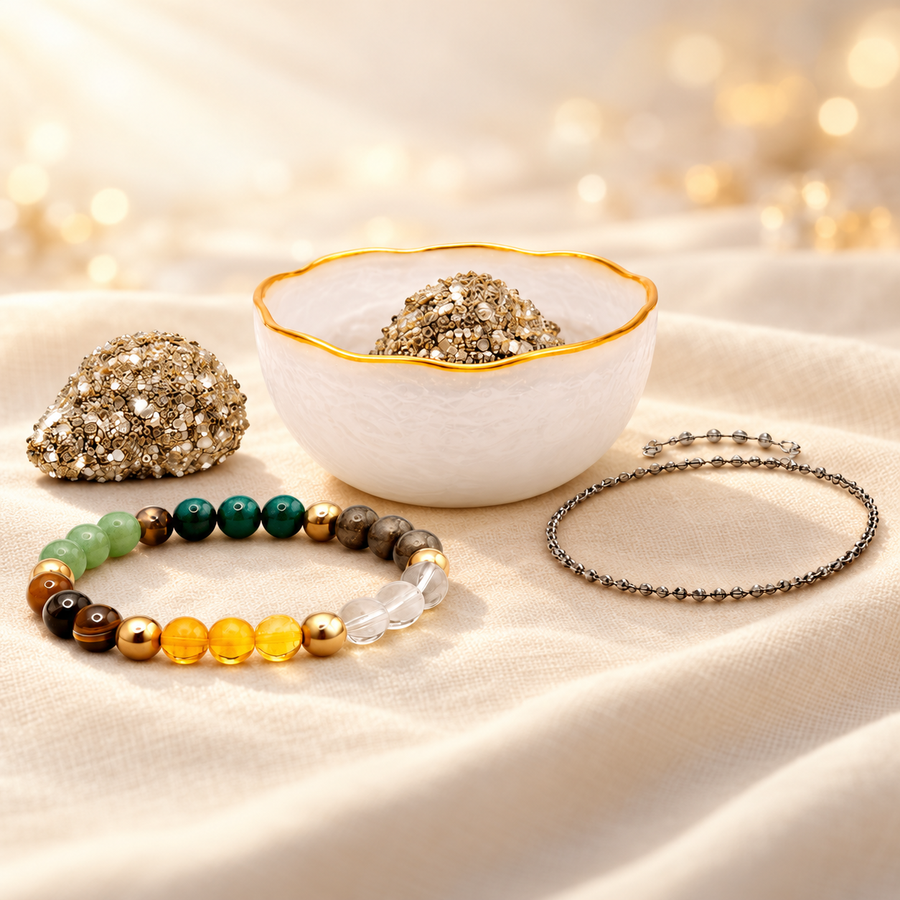 crystal gift set on warm cream linen