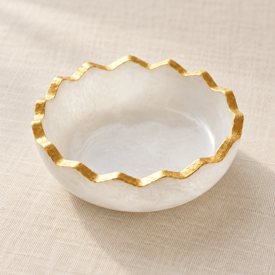 Selenite Resin Mix Bowl – Single Decorative Bowl on cream linen