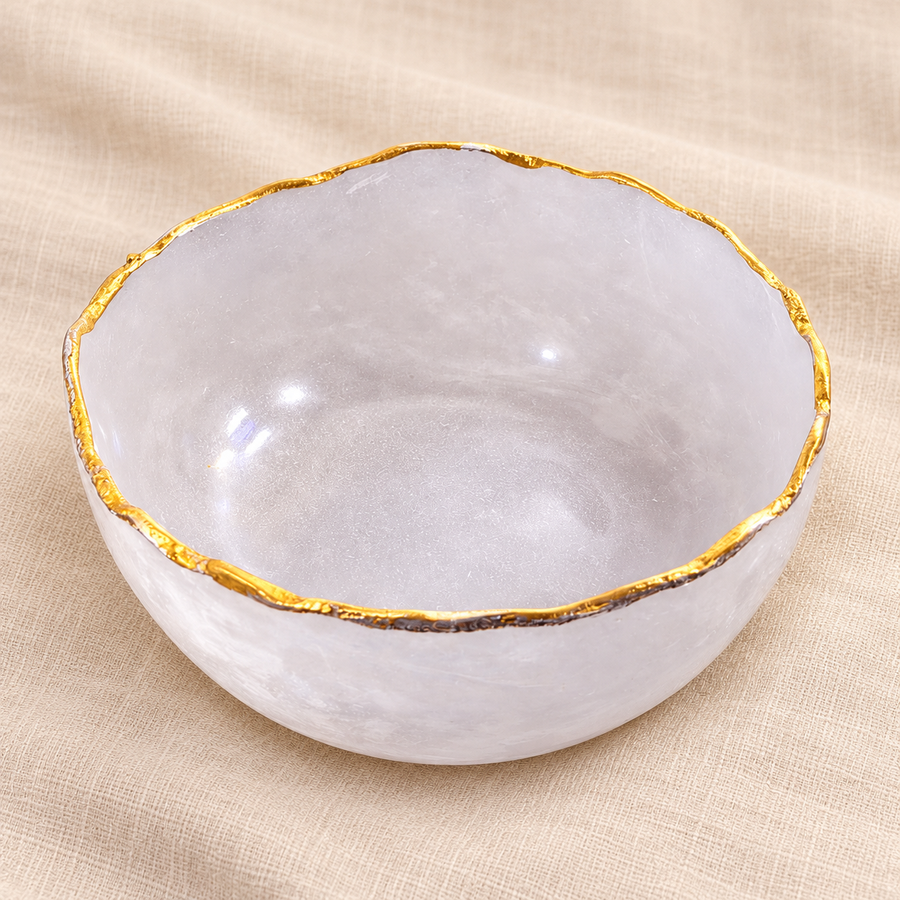 Selenite Round Bowl – Decorative Crystal Bowl on cream linen