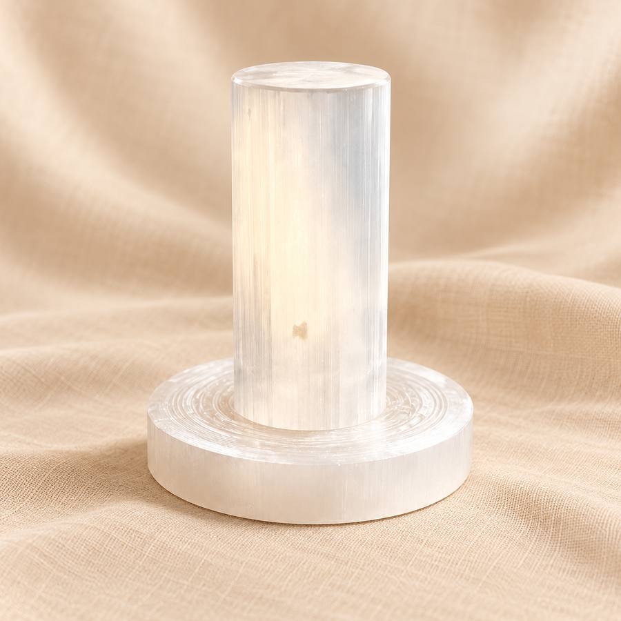 Selenite Wand – Natural Crystal Décor on cream linen