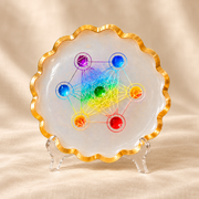 Multicolour Symbol Selenite Bowl – Decorative Crystal Bowl on cream linen