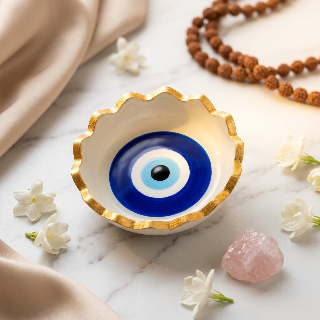 Eye-Motif & Symbol Selenite Plate – Traditional Symbol Décor