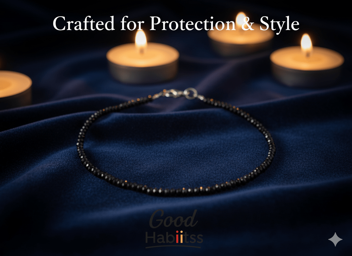 Faceted Black Anklet - GOOD HABITSS