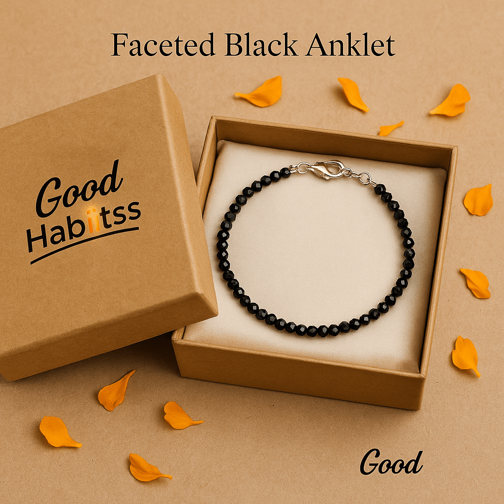 Faceted Black Anklet - GOOD HABITSS