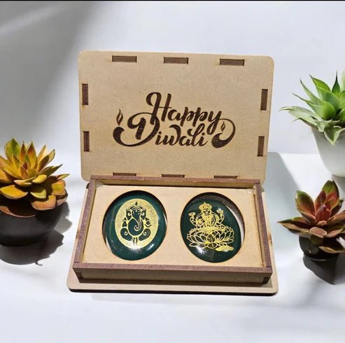 Ganesha and laxmi jade coin with happy diwali box - GOOD HABITSS