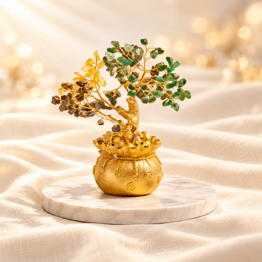 Gemstone Symbol Tree – Decorative Crystal Tree on warm cream background