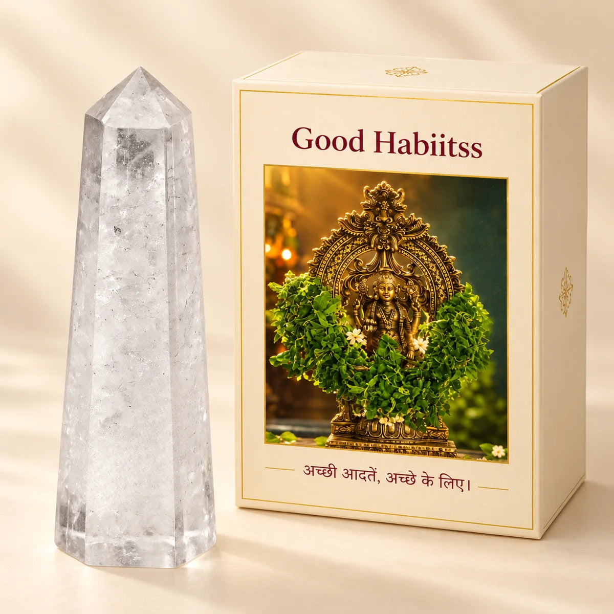 Clear Quartz Crystal Tower — Good Habiitss Box1100 packaging
