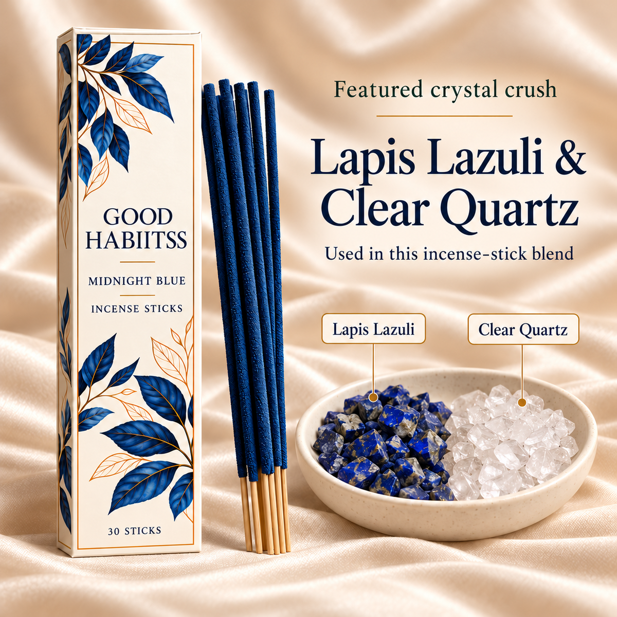 Lapis Lazuli & Clear Quartz Incense Sticks – Box of 30