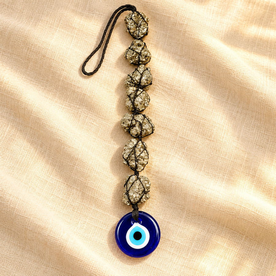 Pyrite Eye Motif Hanging – Traditional Symbol Décor on cream linen