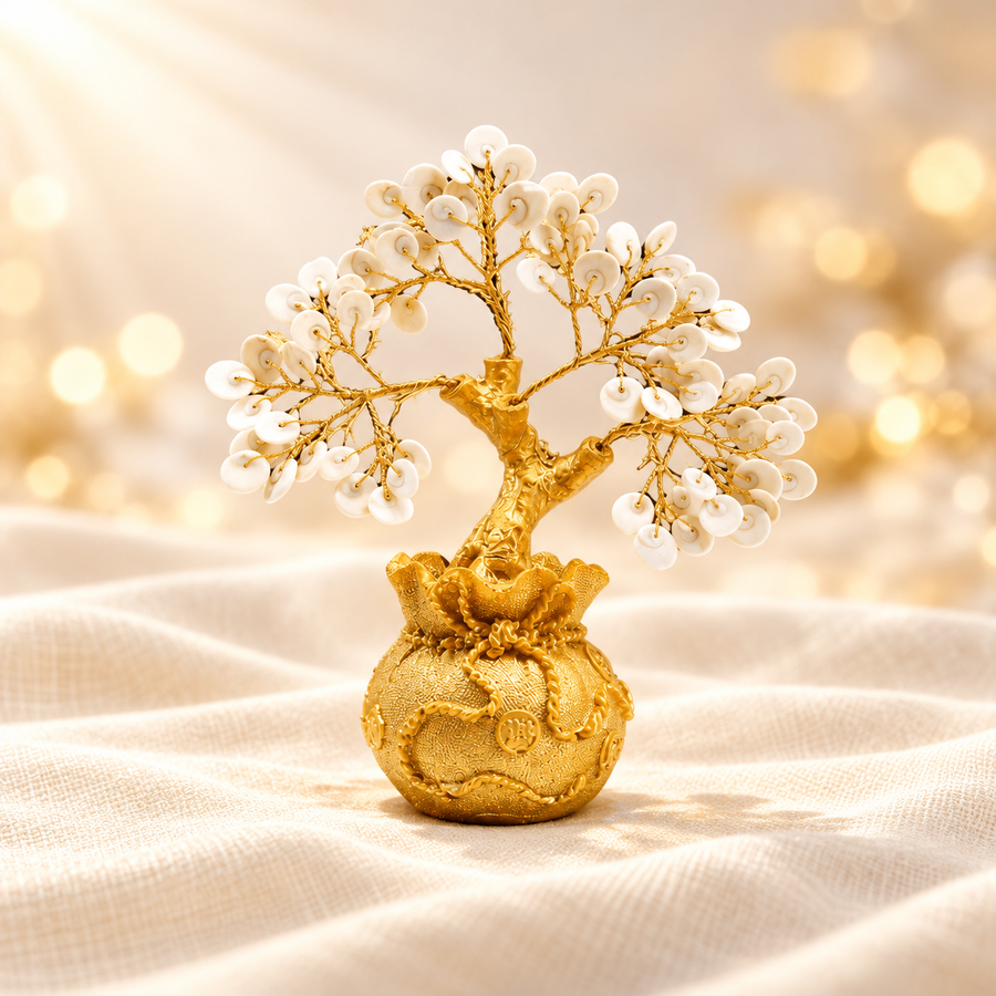 Gomti Shell Decorative Tree – Traditional Shell & Crystal Décor on warm cream background