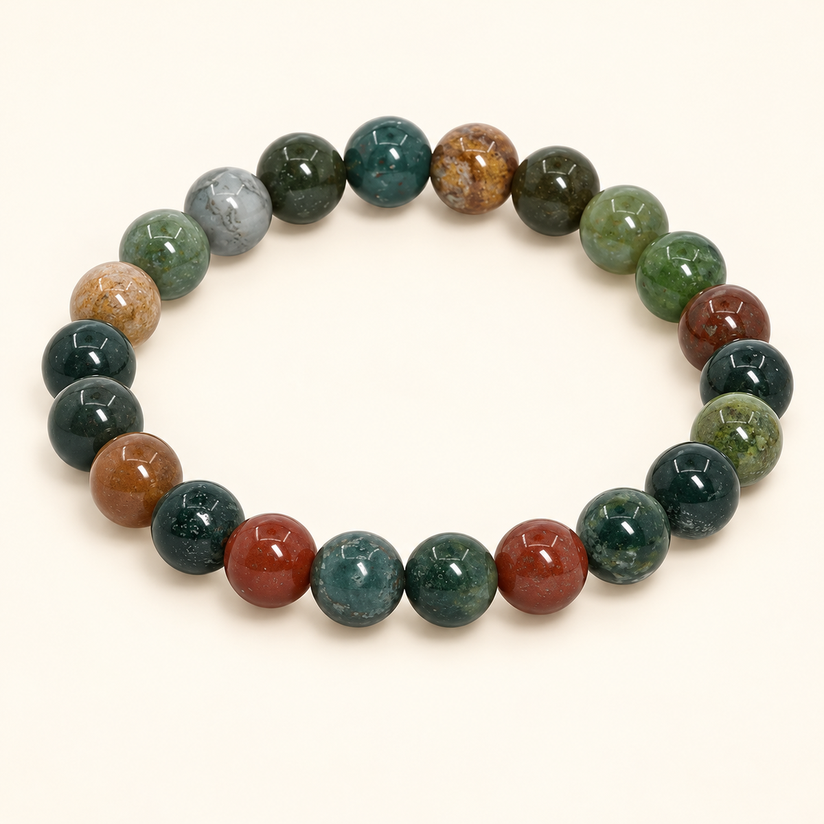 Natural Indian Bloodstone Bracelet – 8mm Gemstone Jewellery — studio product view