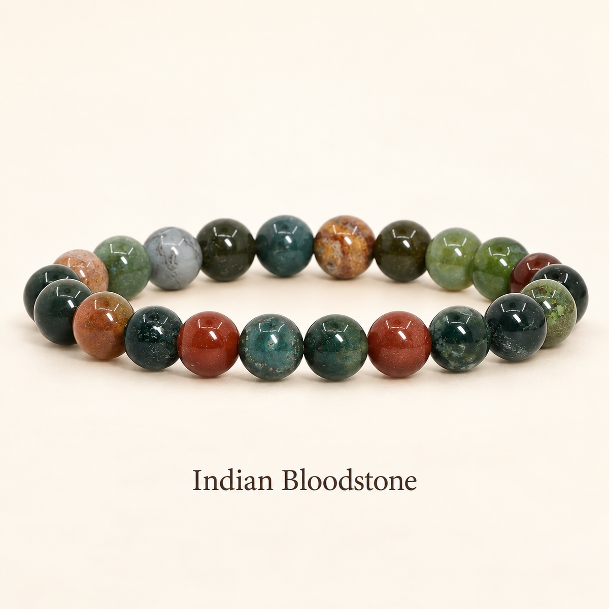 Natural Indian Bloodstone Bracelet – 8mm Gemstone Jewellery — studio product view