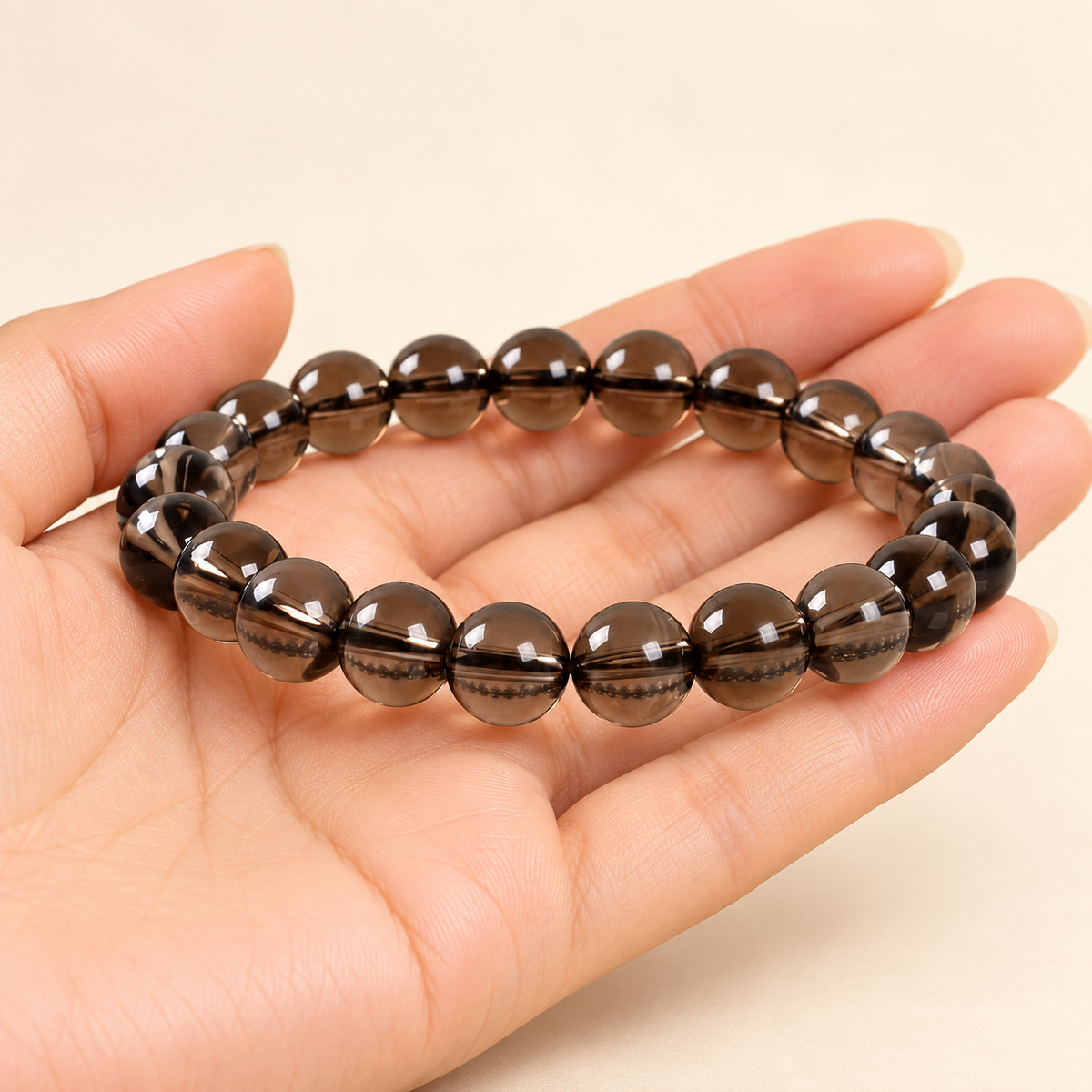 Natural Smoky Quartz Bracelet – 8mm Gemstone Jewellery — illustrative styling view