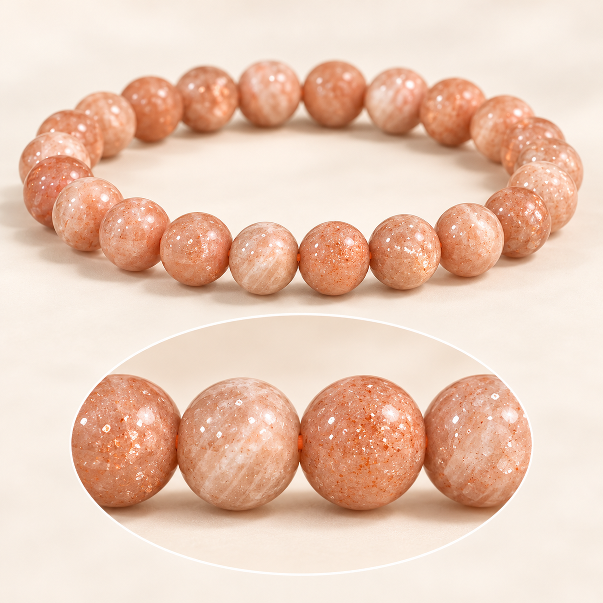 Natural Sunstone Bracelet – 8mm Gemstone Jewellery — studio product view