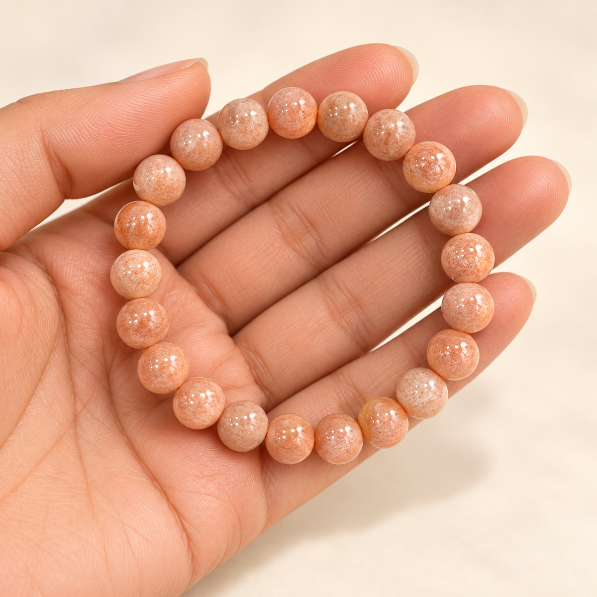 Natural Sunstone Bracelet – 8mm Gemstone Jewellery — illustrative styling view