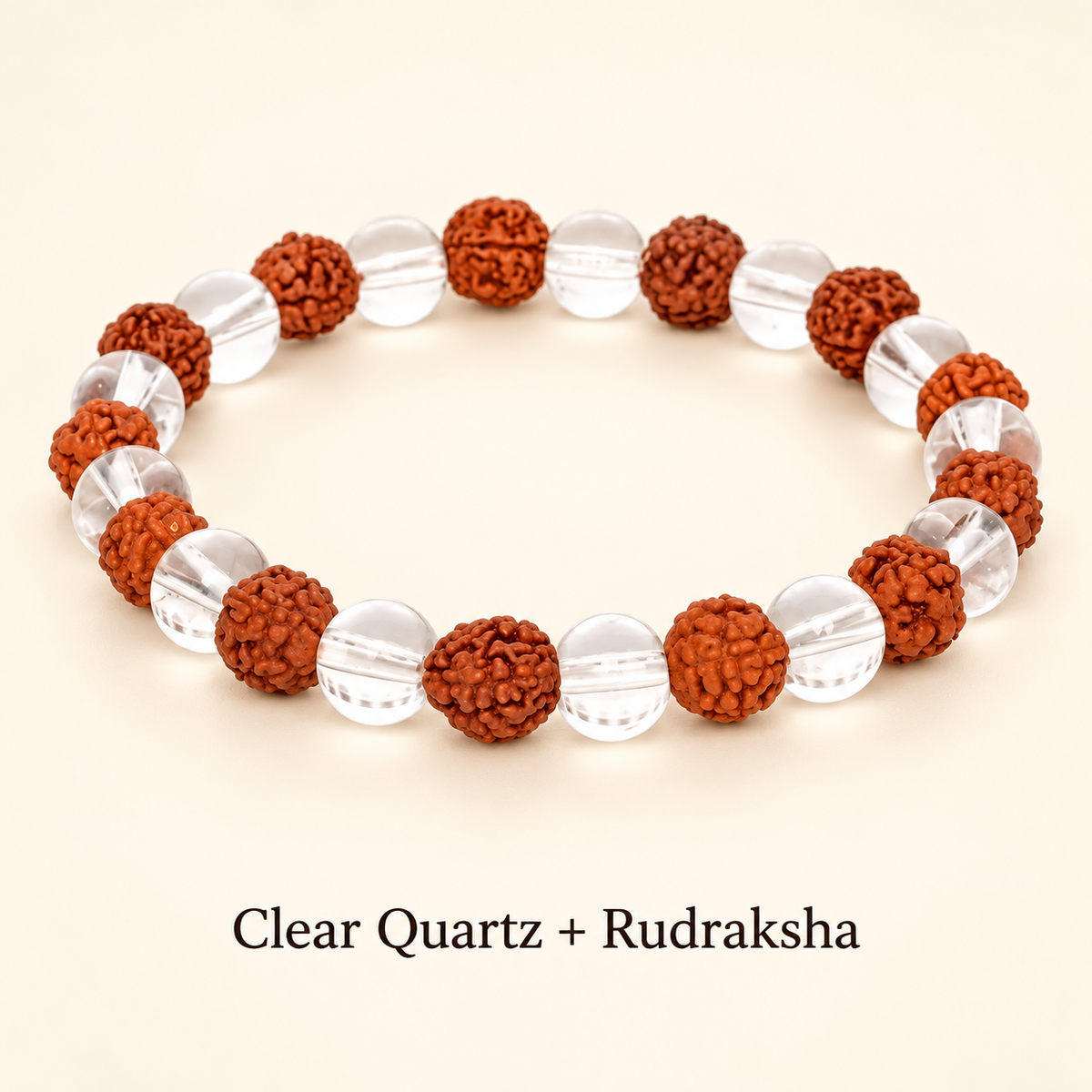 Natural Clear Quartz + Rudraksh Bracelet – 8mm — studio product view