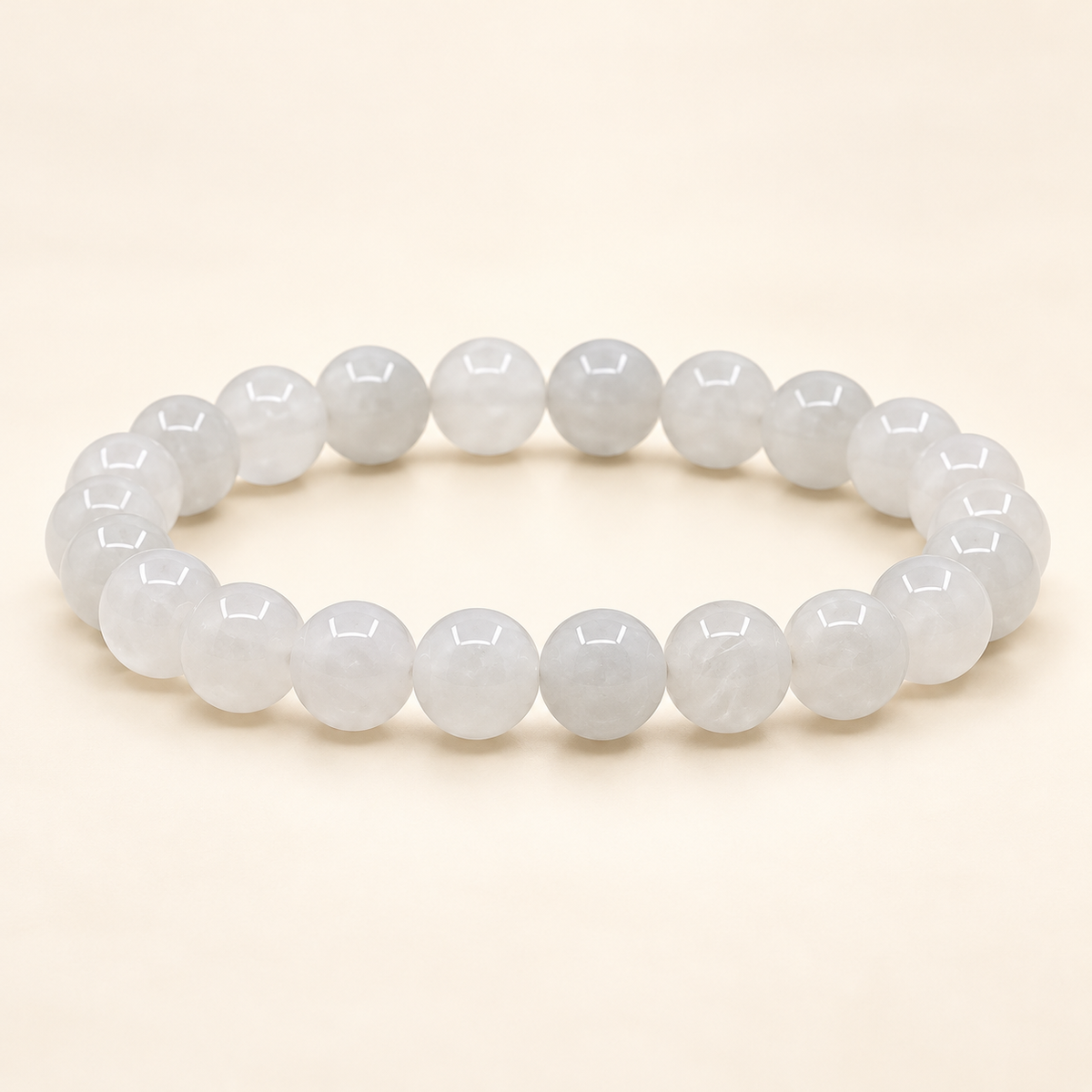 White Quartz Agate Bracelet – 8mm Natural Gemstone Jewellery — studio product view