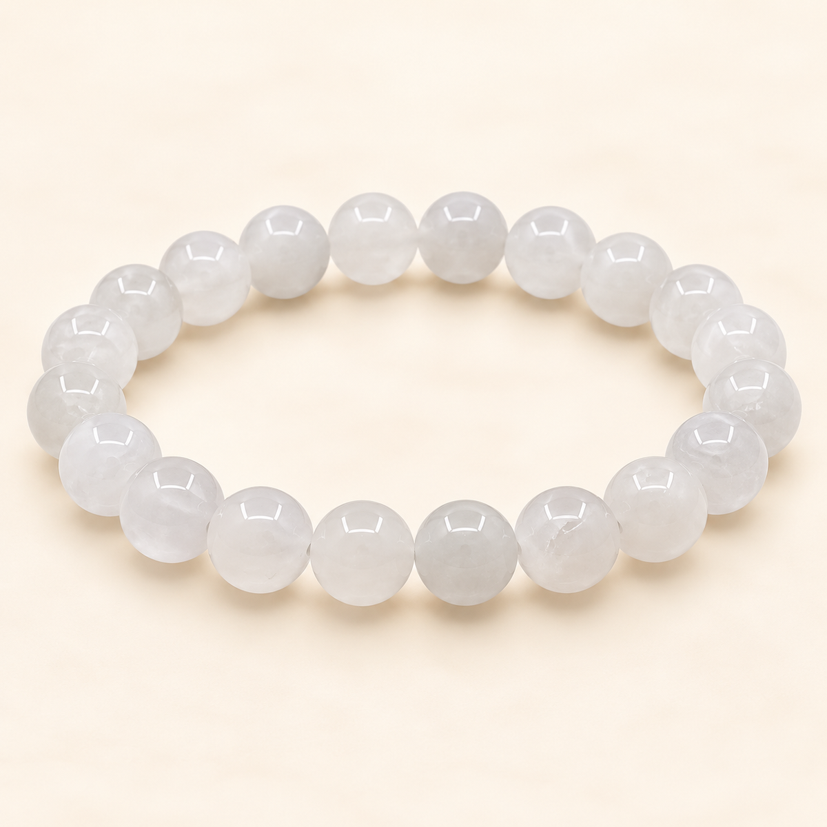 White Quartz Agate Bracelet – 8mm Natural Gemstone Jewellery — studio product view