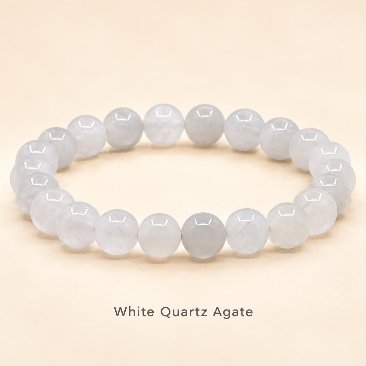 White Quartz Agate Bracelet – 8mm Natural Gemstone Jewellery — studio product view