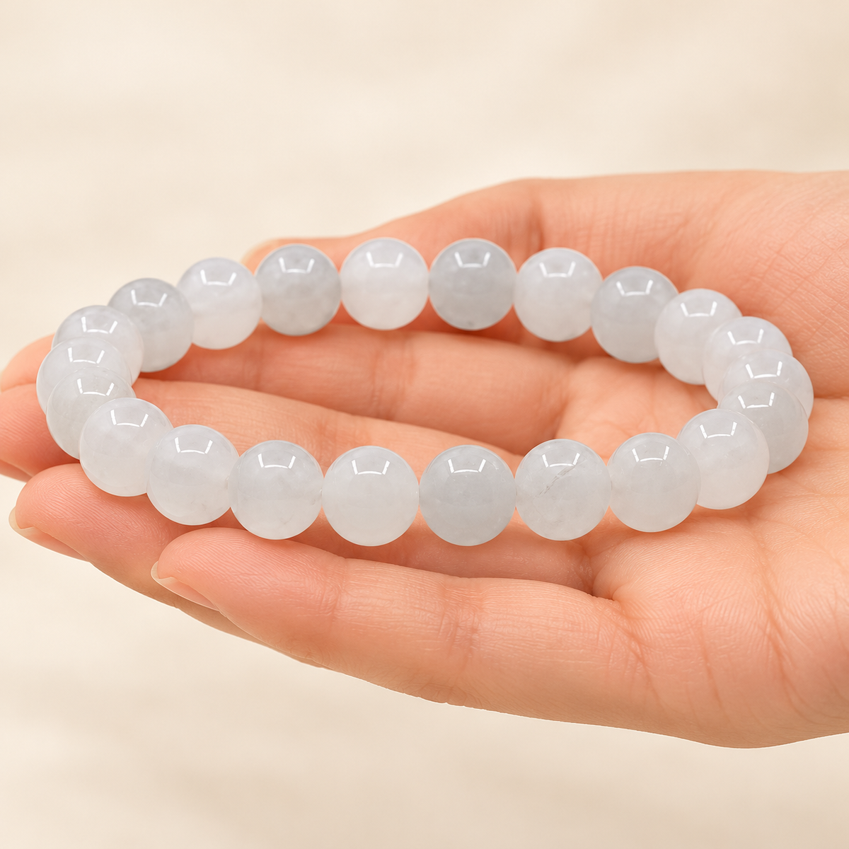 White Quartz Agate Bracelet – 8mm Natural Gemstone Jewellery — illustrative styling view