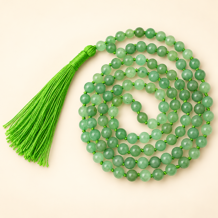Green Aventurine Bead Necklace – 108-Bead Natural Gemstone Necklace — studio view