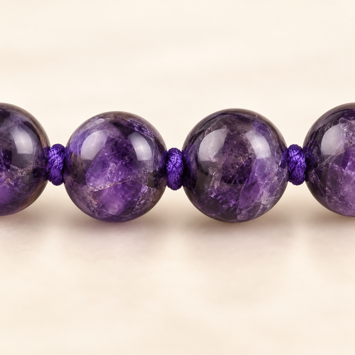 108 Amethyst Bead Necklace – Natural Gemstone Bead Necklace — studio view