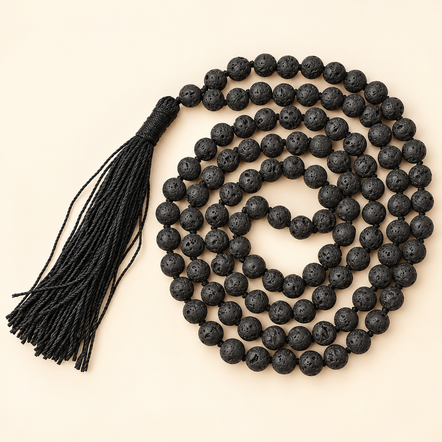Lava Stone Bead Necklace – 108-Bead Natural Gemstone Necklace — studio view