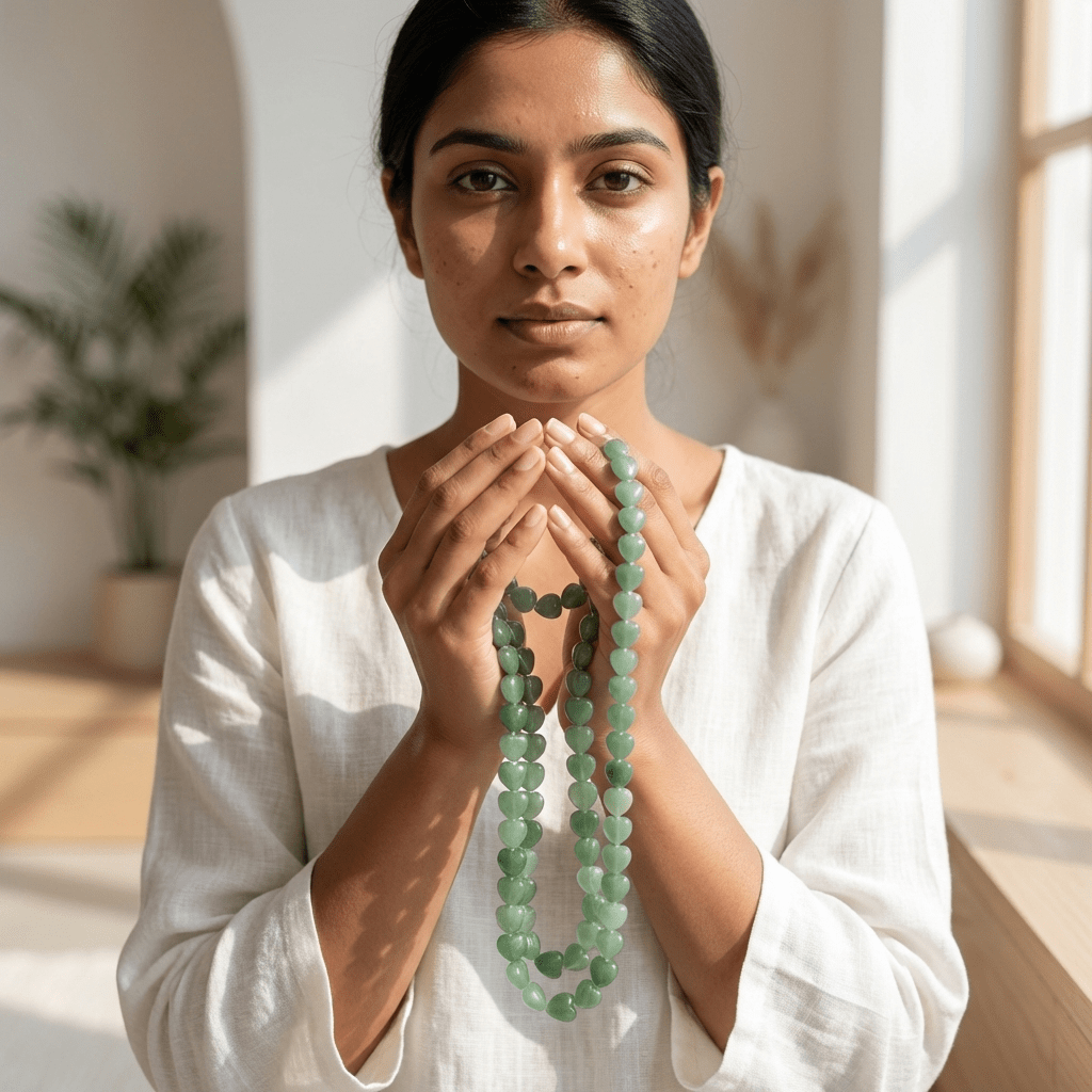 Green Aventurine Heart Crystal Beads Line - GOOD HABITSS