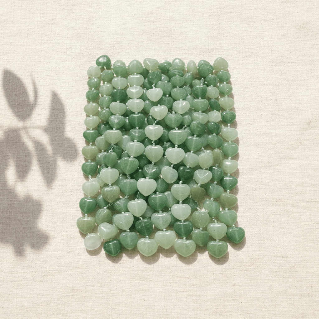 Green Aventurine Heart Crystal Beads Line - GOOD HABITSS
