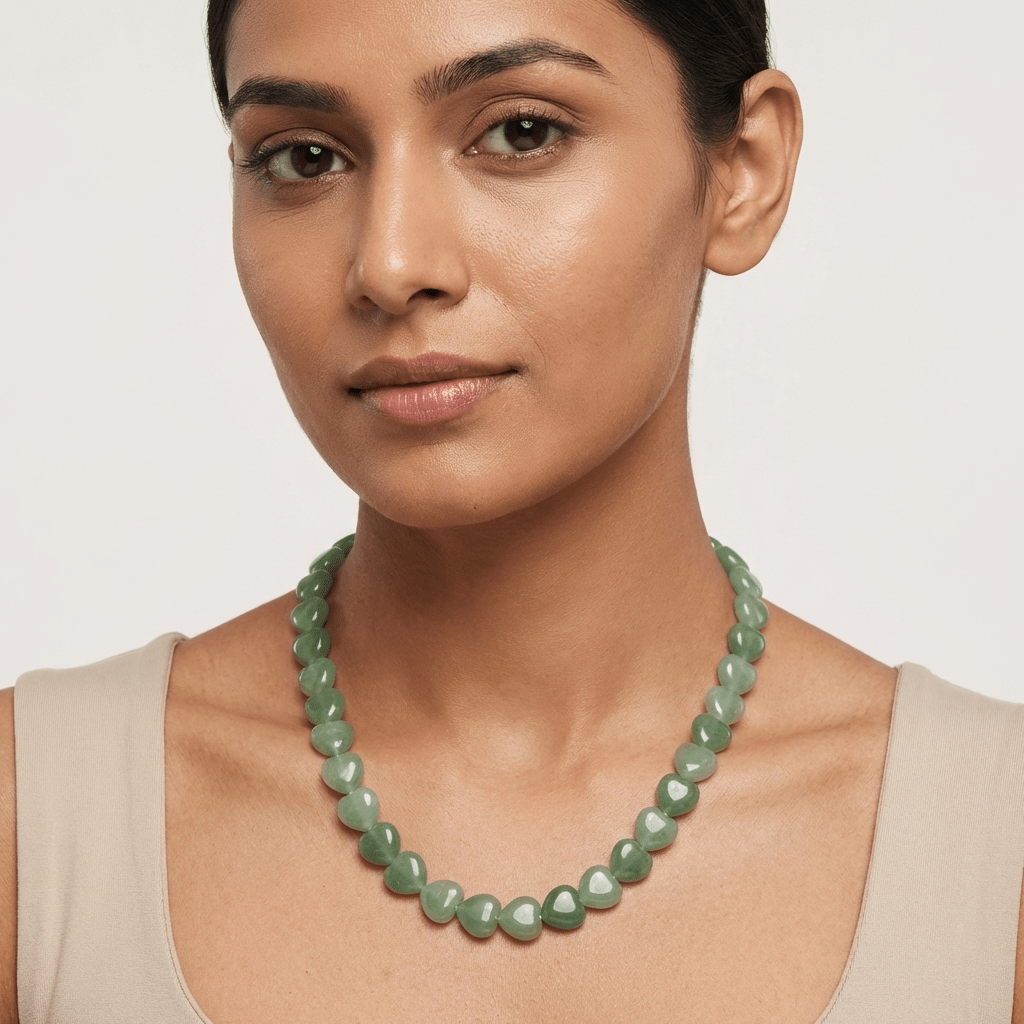 Green Aventurine Heart Crystal Beads Line - GOOD HABITSS