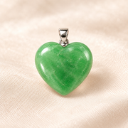 green aventurine heart pendant on ivory with soft shadow