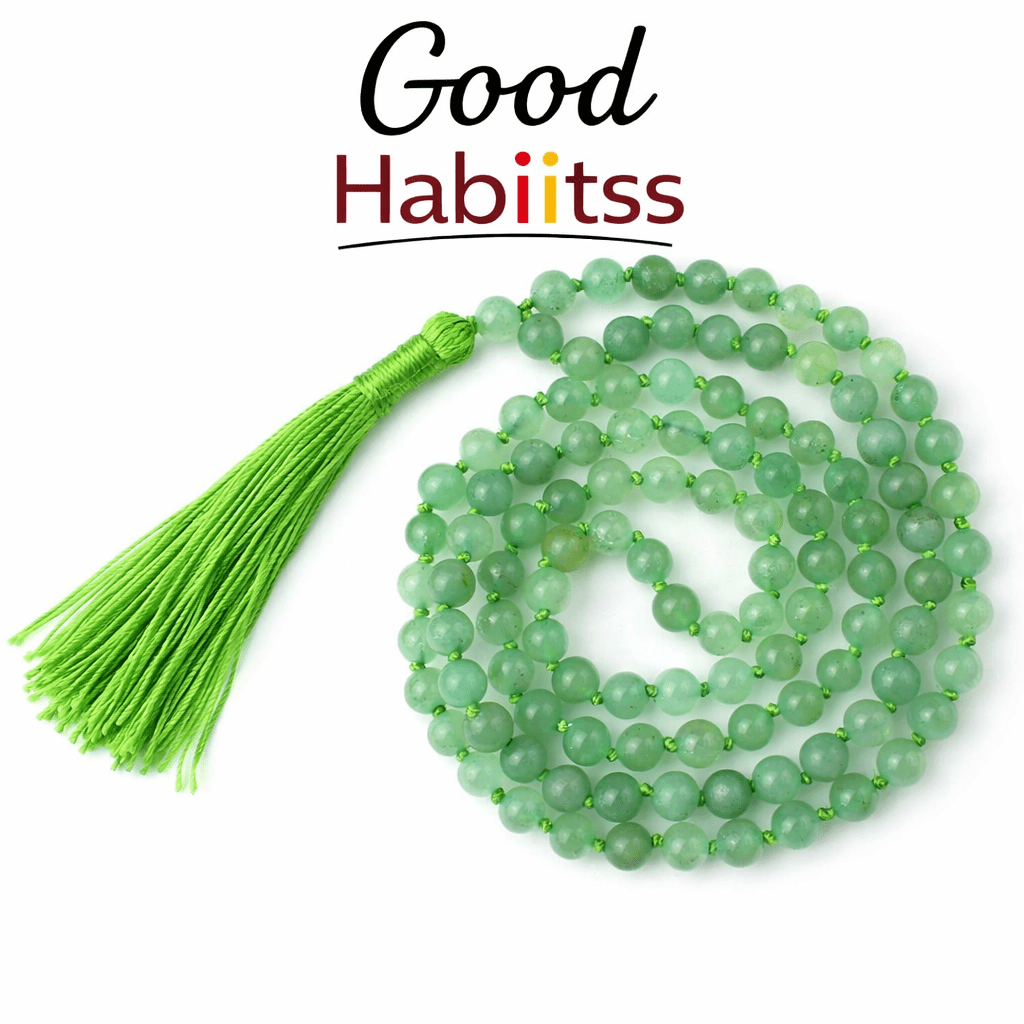 Green Aventurine Mala Necklace 108 Mala Beads, 108 Prayer Beads, Buddhist Meditation Mala - GOOD HABITSS