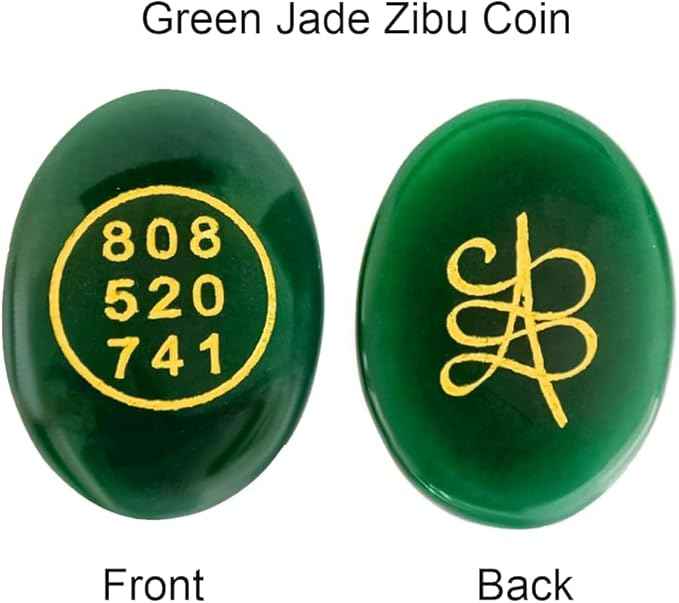 Green Jade Zibu Coin – Pack of 2 Pcs | Angelic Symbol + Grabovoi Code - GOOD HABITSS