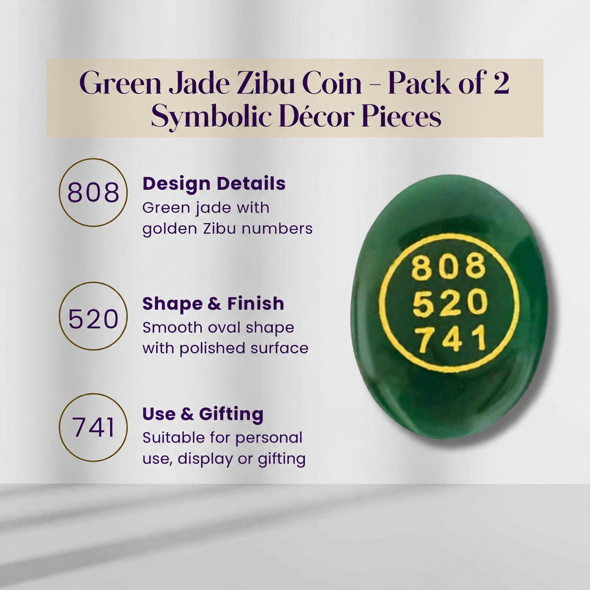 Green Jade Zibu Coin – Pack of 2 Symbolic Décor Pieces — product details