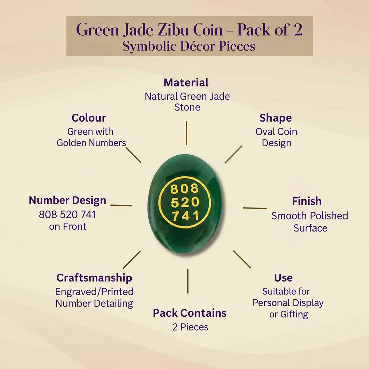 Green Jade Zibu Coin – Pack of 2 Symbolic Décor Pieces — product details