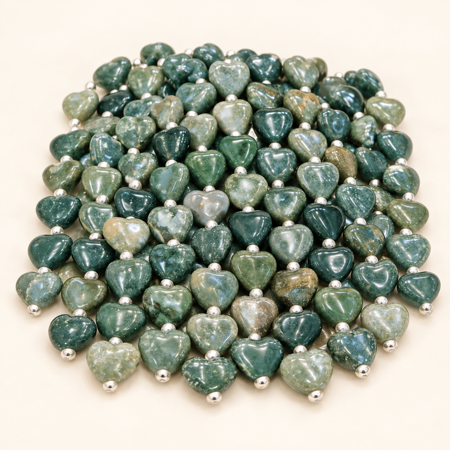 Green Moss Agate Heart Beads – Natural Gemstone Beads — product detail