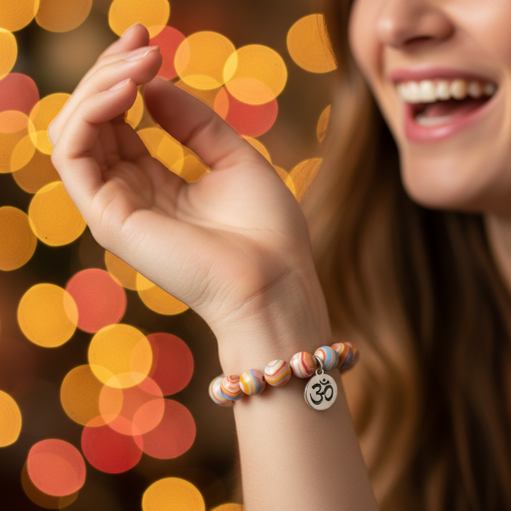 Natural Crazy Lace Agate Bracelet worn on wrist