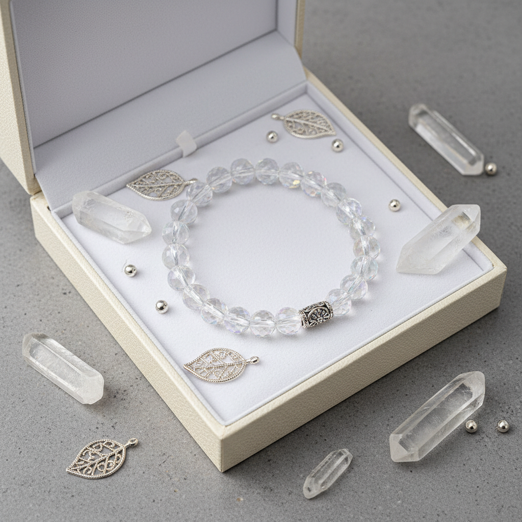 Faceted Clear Quartz Bracelet in premium gift box with white velvet