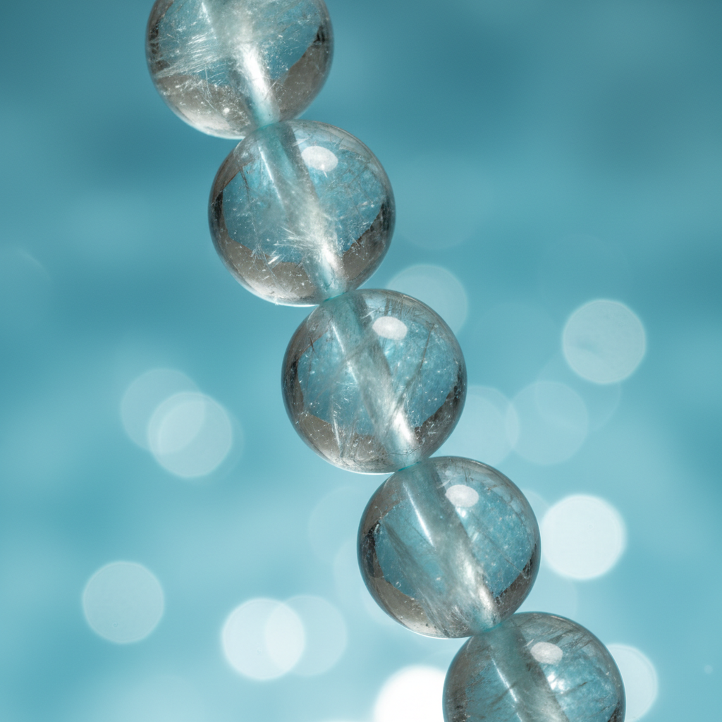 Natural Aquamarine Bracelet bead close-up showing soft translucent blue-green ocean color
