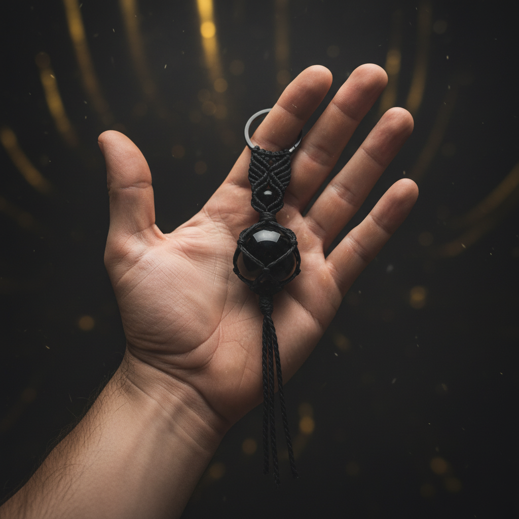 Black Obsidian Keychain held in palm