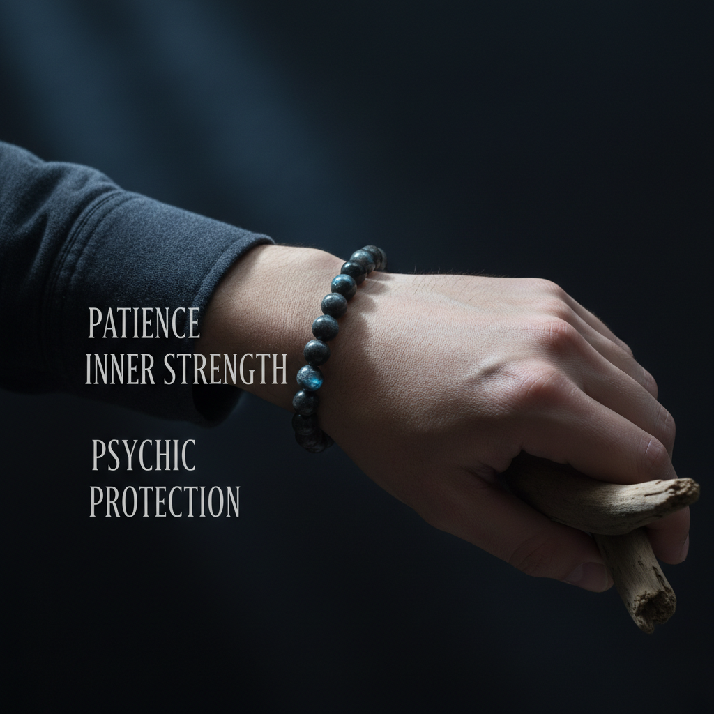 Natural Larvikite Bracelet worn on wrist