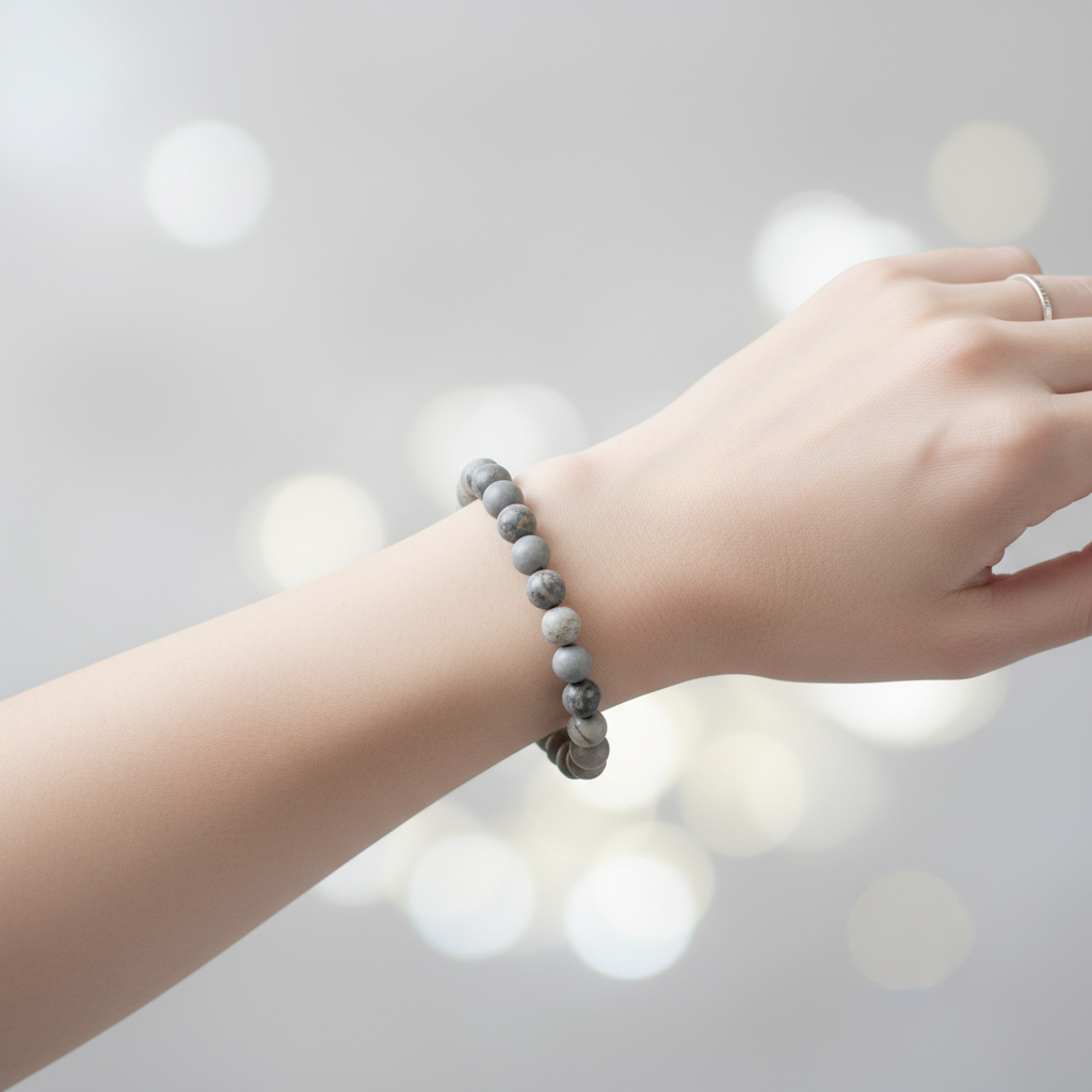 Natural Grey Jasper Bracelet worn on wrist