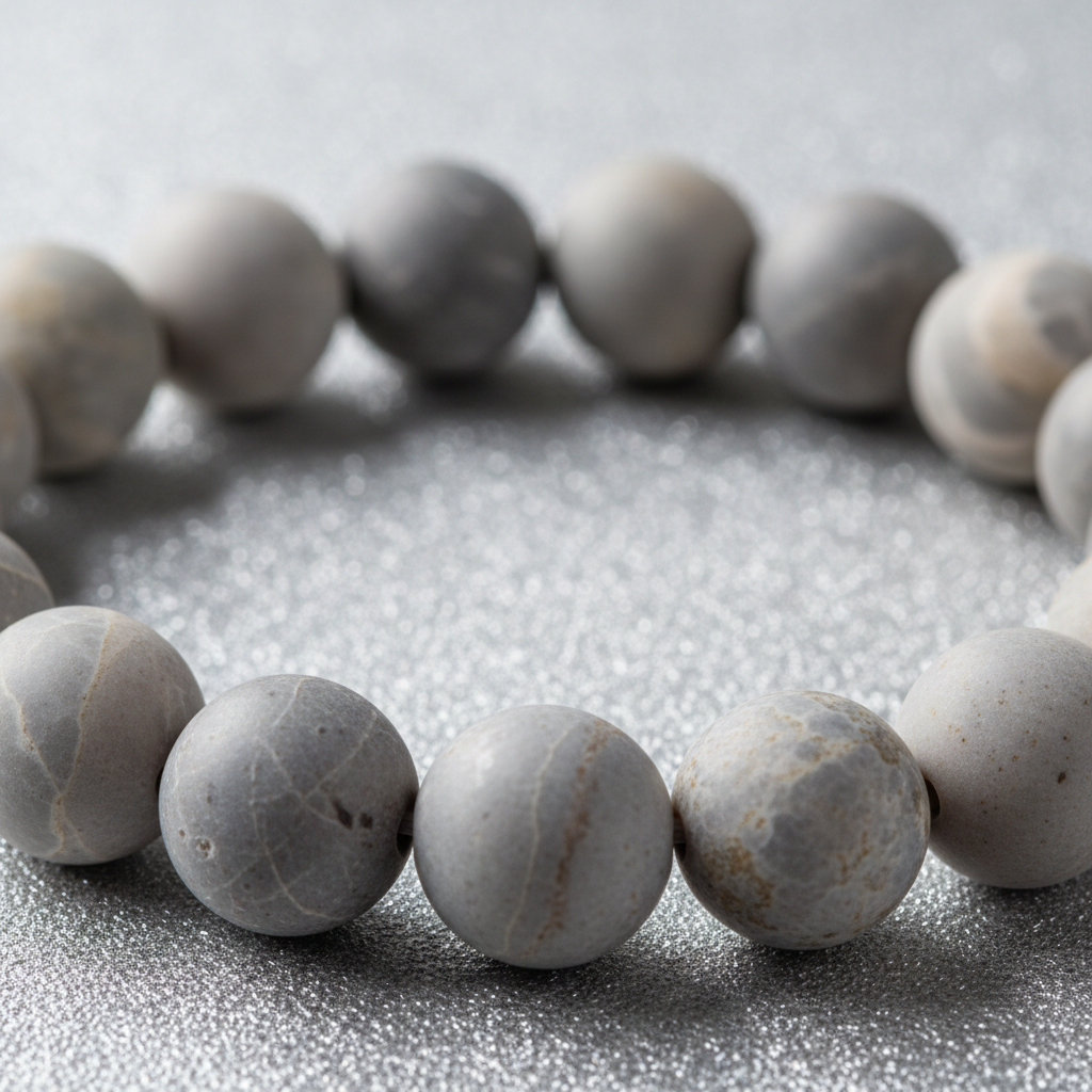 Natural Grey Jasper Bracelet bead close-up showing soft grey color and subtle natural patterns