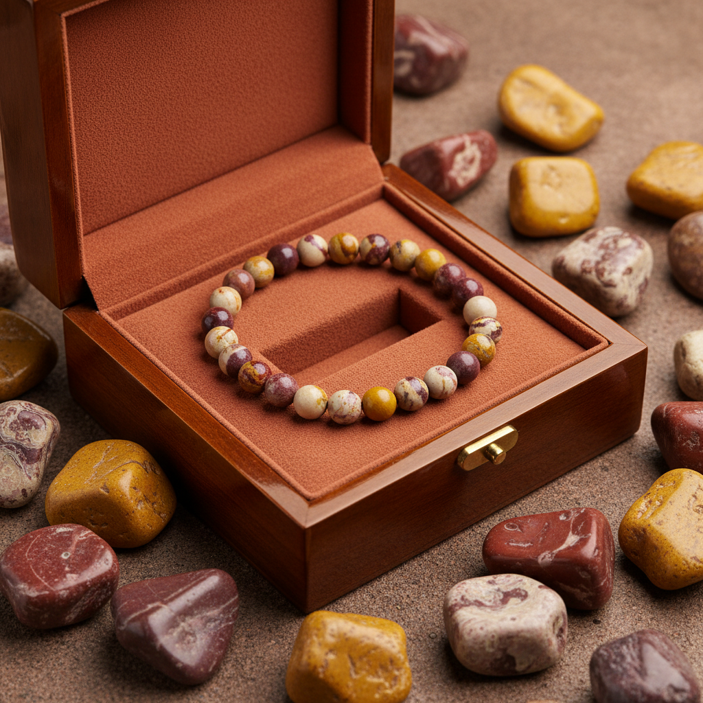 Natural Mookaite Jasper Bracelet in premium gift box with red velvet