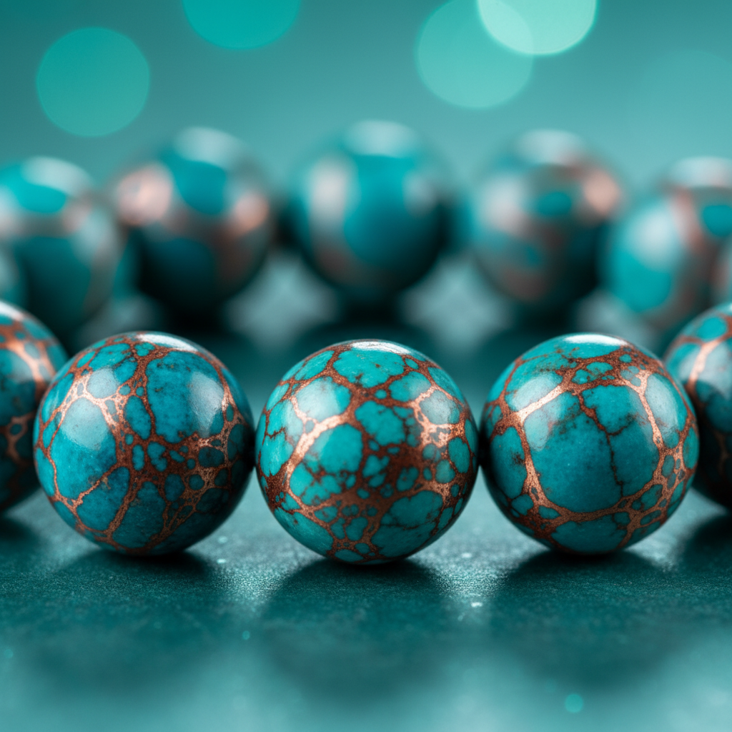 Natural Copper Turquoise Bracelet bead close-up showing copper matrix patterns