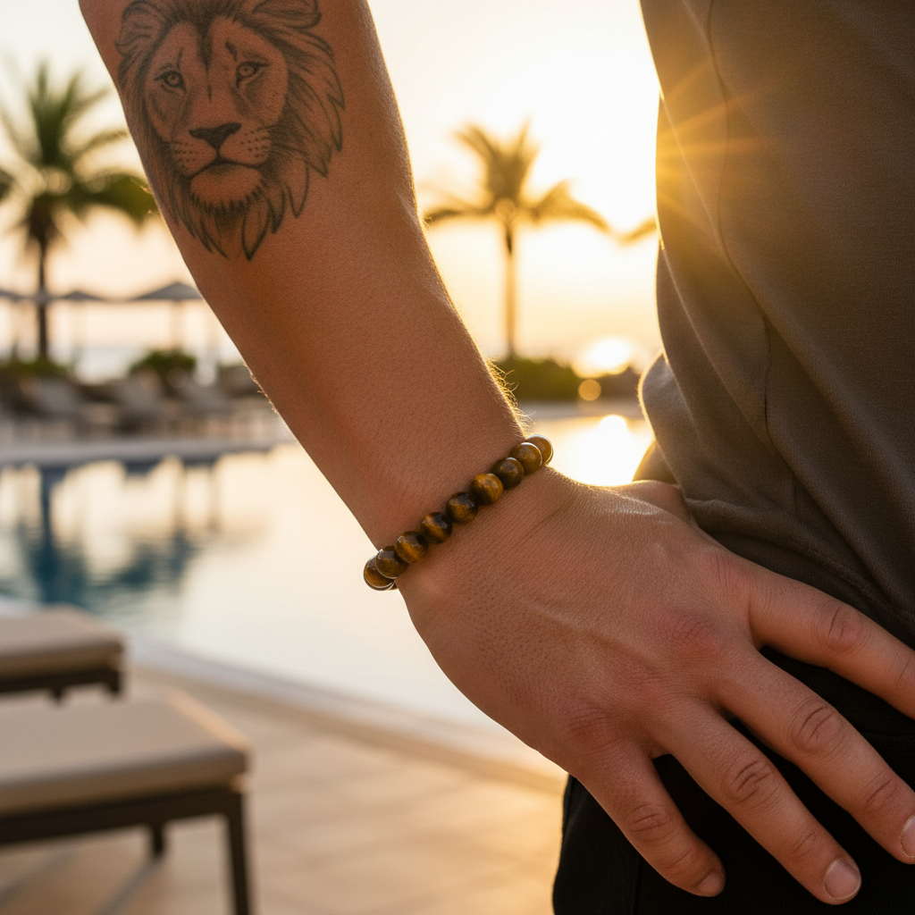 Natural Yellow Tiger Eye Bracelet worn on wrist