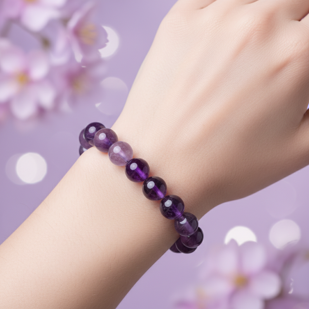 Natural Amethyst Bracelet worn on wrist