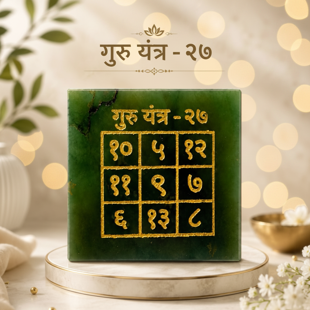 Guru Yantra close-up showing golden Sanskrit numerals