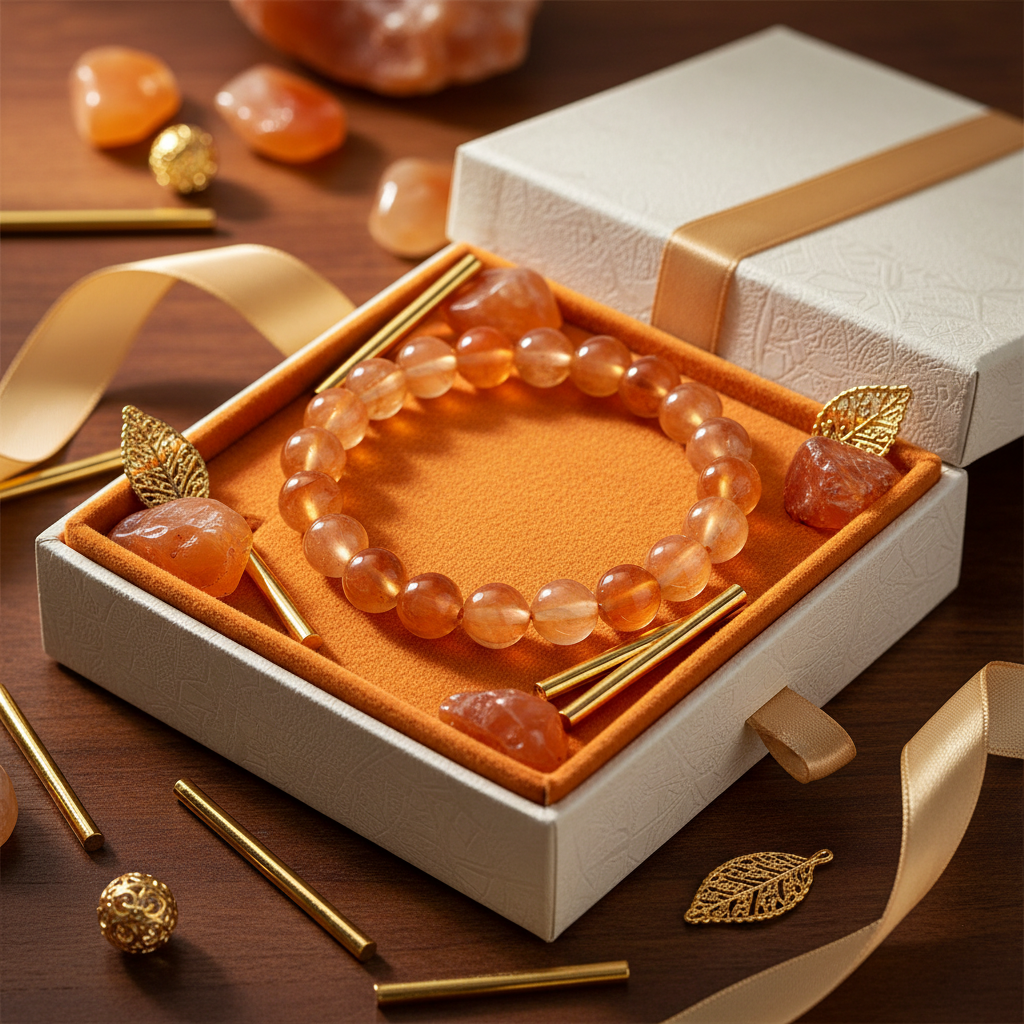 Natural Orange Aventurine Bracelet in premium gift box with orange velvet